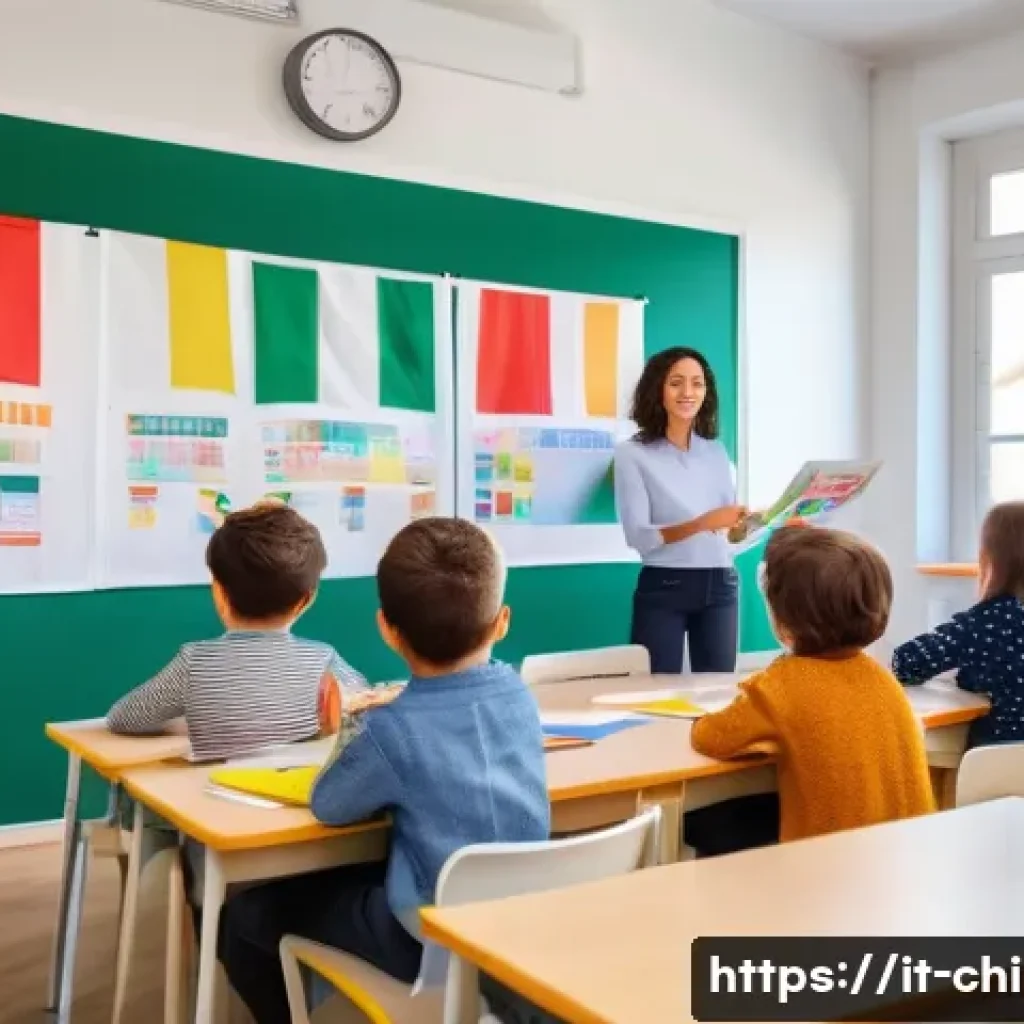 아동심리상담사로 재취업하기 - A professional child psychologist conducting a workshop in a bright, modern classroom in Italy, surr...