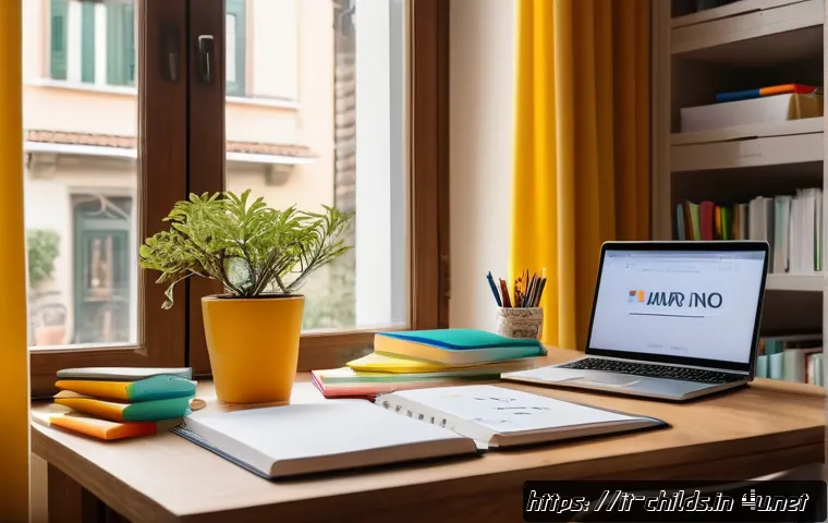 아동심리상담사 시험 일정 및 팁 - A cozy, well-organized study desk near a large window with natural daylight streaming in, featuring ...